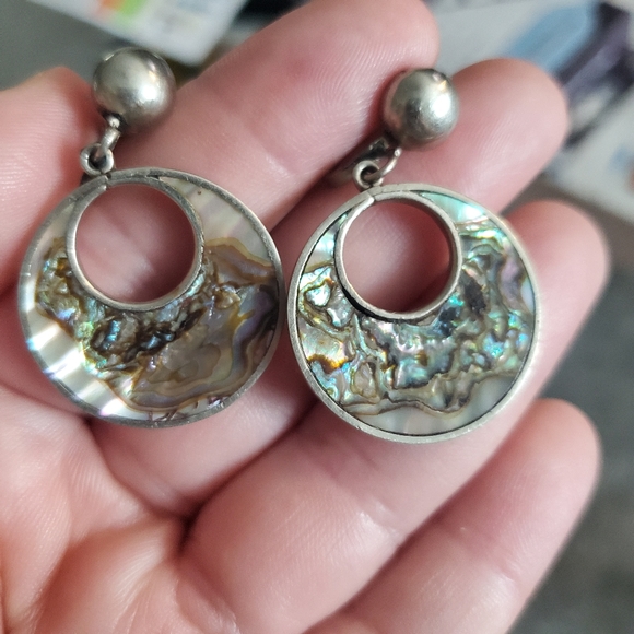 Abalone Shell Stainless Steel Clip On Screw Back Earrings Vintage - Picture 3 of 8